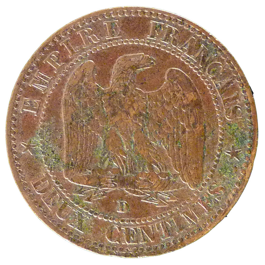 FRANCE, 2 Centimes, 1855, Lyons, VF(30-35), Bronze, Gadoury #103, 2.00