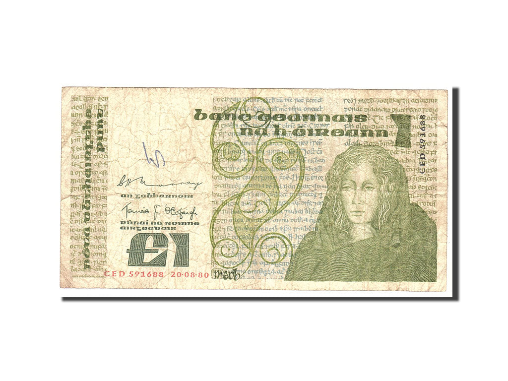 Ireland - Republic, 1 Pound, 1980, 1980-08-20, KM:70b, VG(8-10)