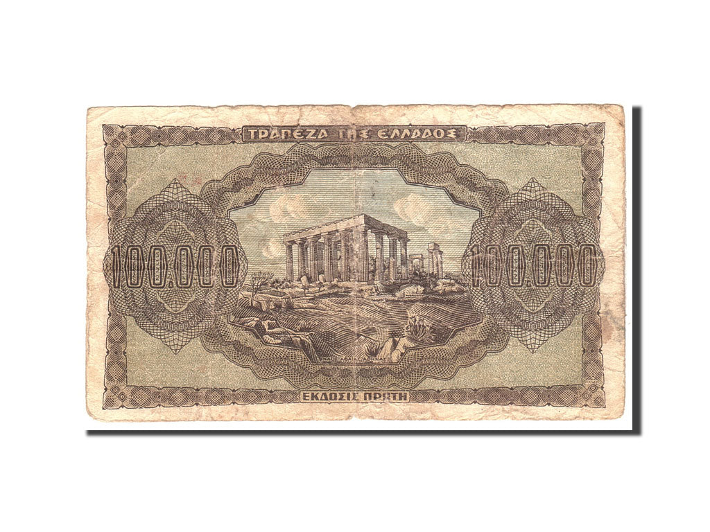 Greece, 100,000 Drachmai, 1944, 1944-01-21, KM:125b, VG(8-10)