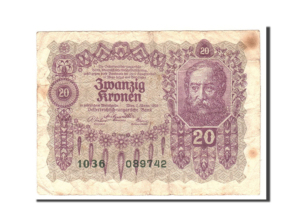 Austria, 20 Kronen, 1922, 1922-01-02, KM:76, VF(20-25)
