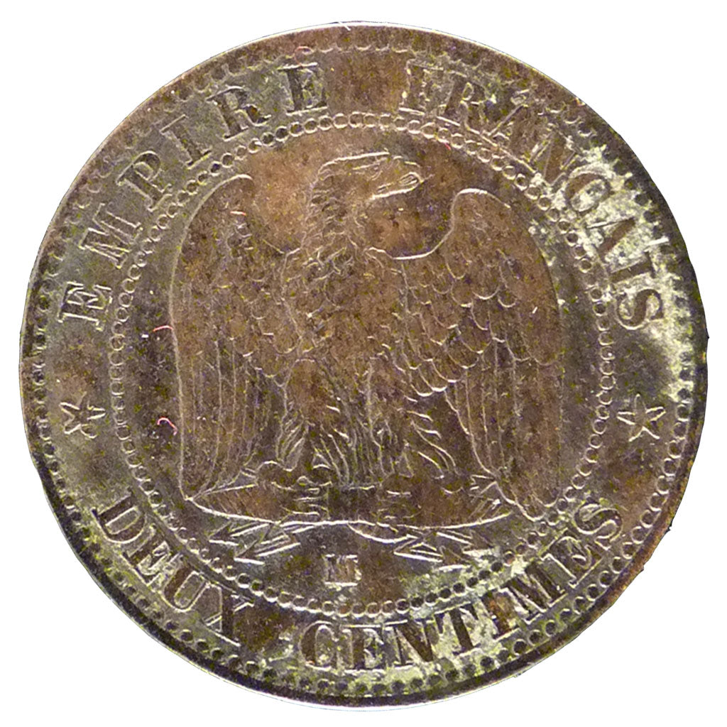FRANCE, Napoléon III, 2 Centimes, 1855, Marseille, KM #776.6, VF(20-25), Bronze,