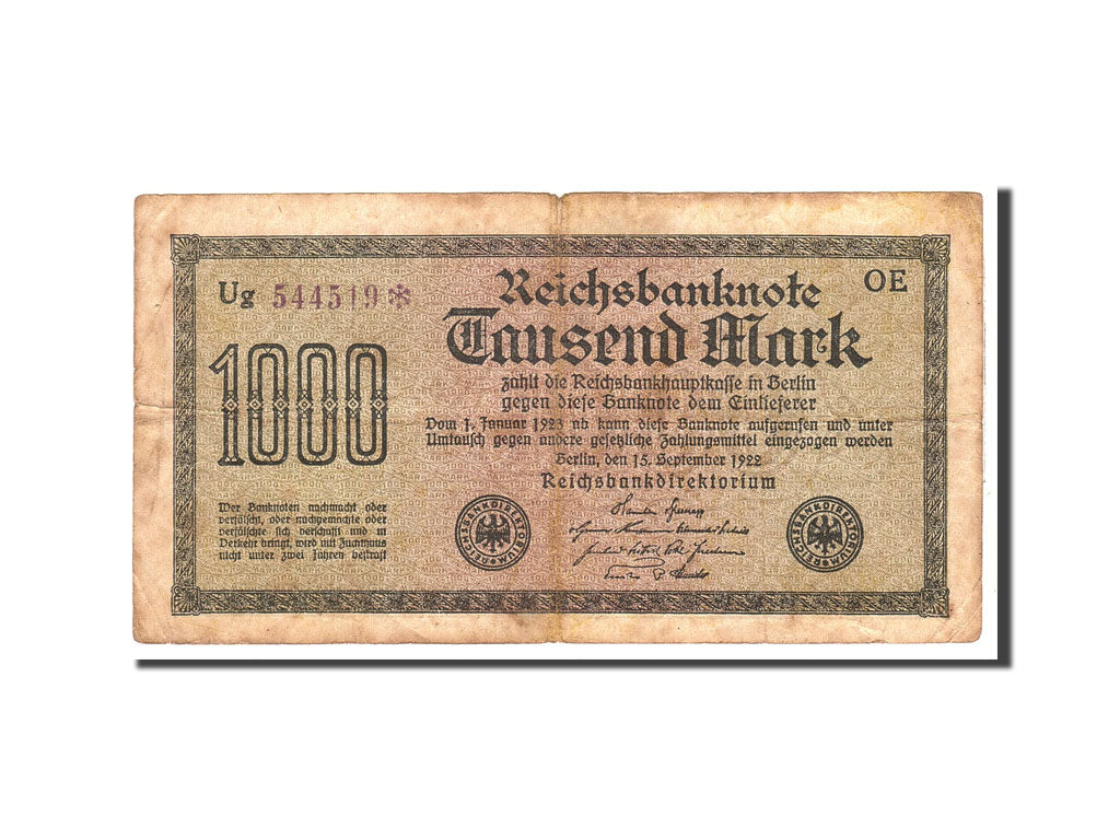 Banknote, Germany, 1000 Mark, 1922, 1922-09-15, KM:76b, VG(8-10)