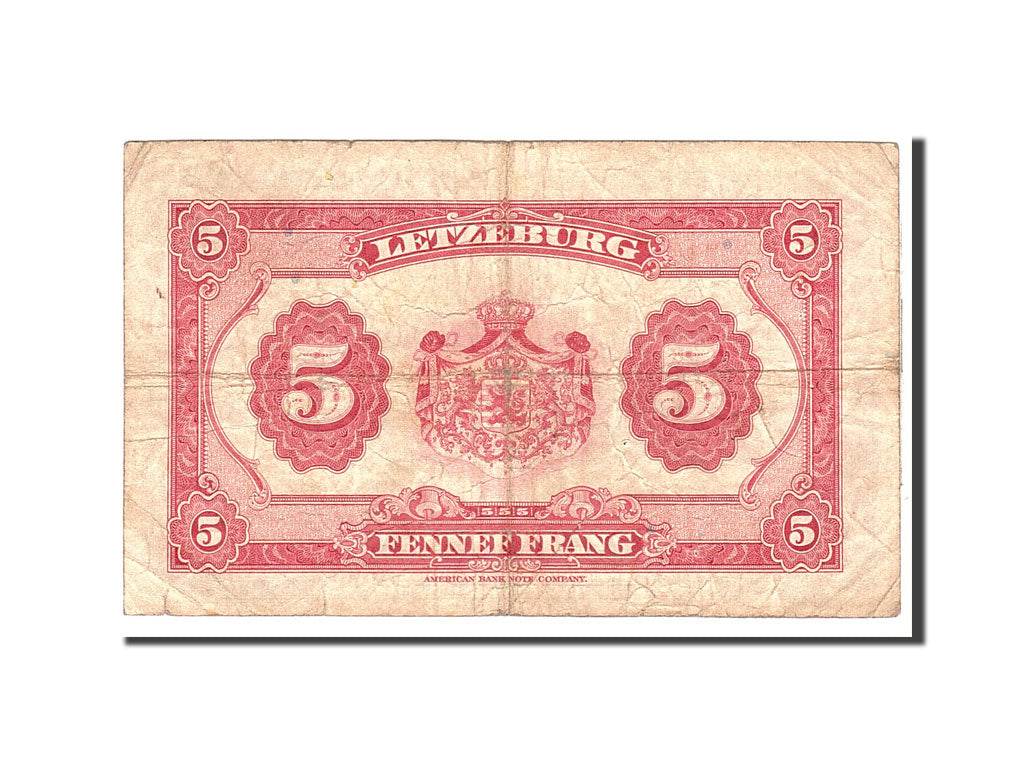Luxembourg, 5 Francs, 1944, KM:43b, Undated, VF(20-25)