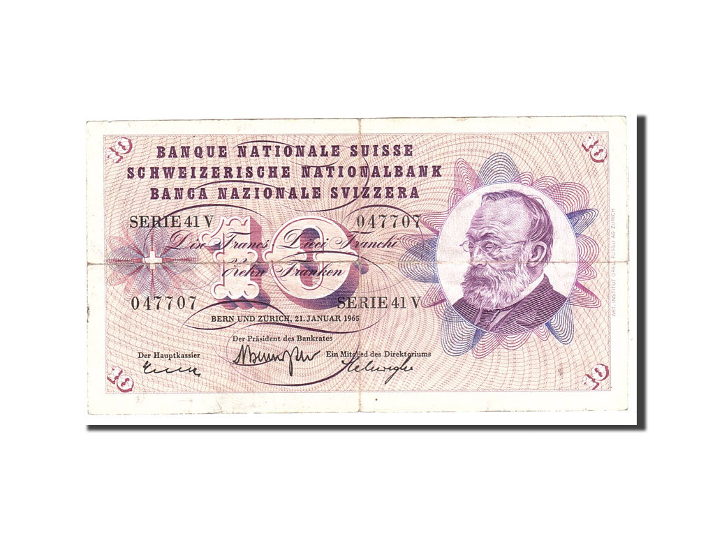 Banknote, Switzerland, 10 Franken, 1965, 1965-01-21, KM:45j, VF(20-25)