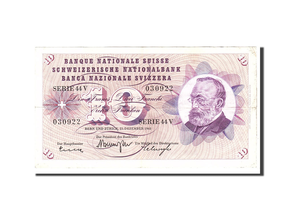 Banknote, Switzerland, 10 Franken, 1965, 1965-12-23, KM:45k, EF(40-45)
