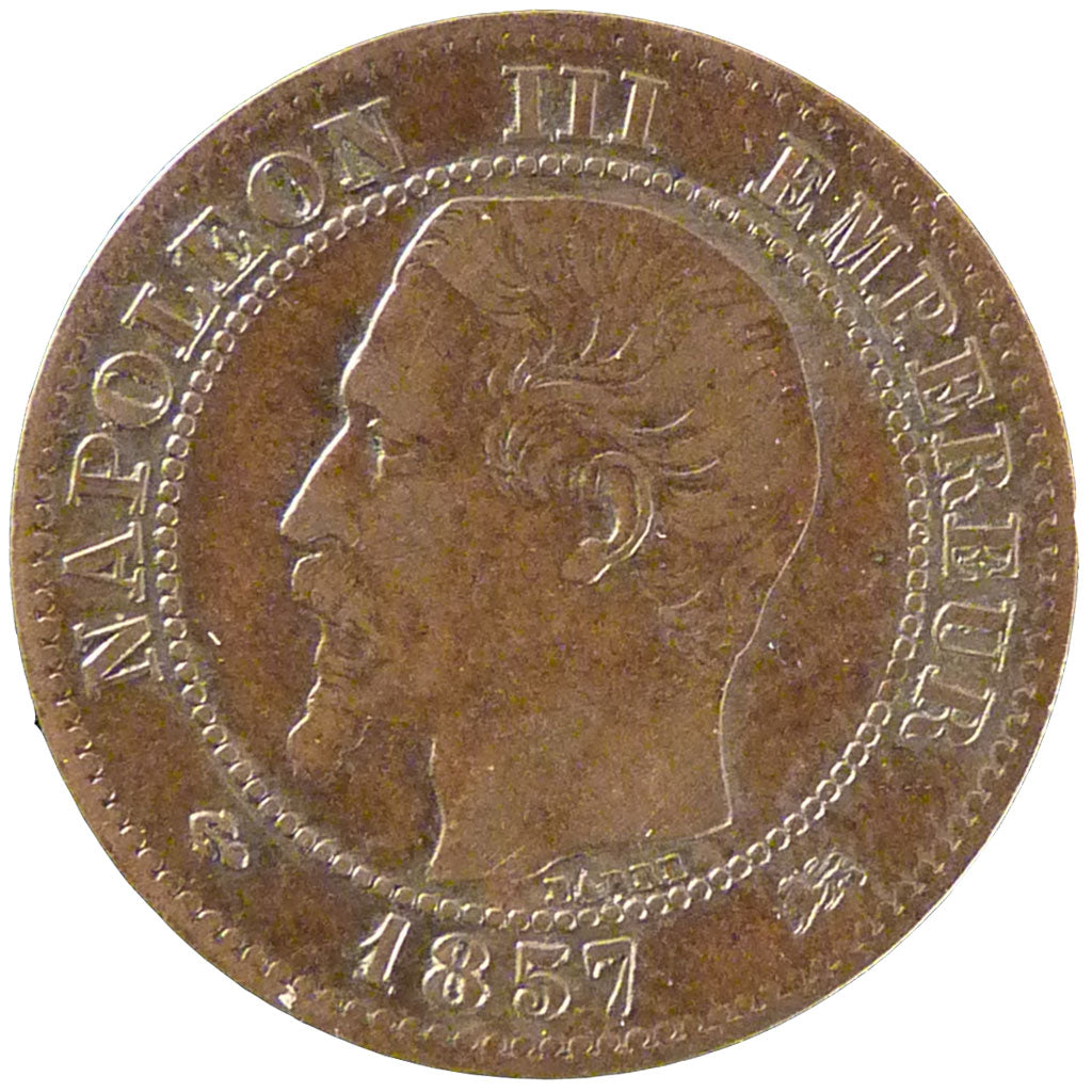 Francia, 2 Centimes, 1857, Lyons, BB, Bronzo, Gadoury:103