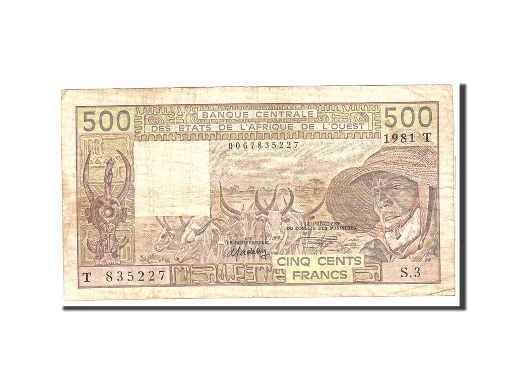 West African States, 500 Francs, 1981, KM:806Tb, Undated, VF(20-25)