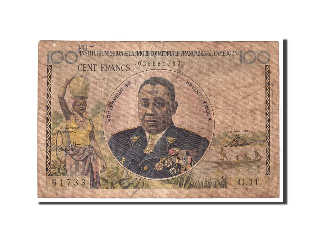French Equatorial Africa, 100 Francs, 1957, Undated, KM:32, VG(8-10)