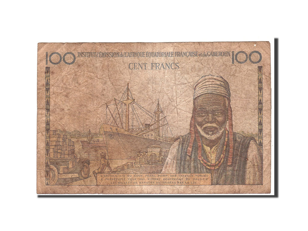 French Equatorial Africa, 100 Francs, 1957, Undated, KM:32, VG(8-10)