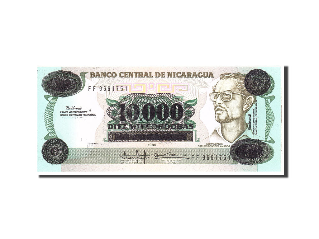 Banknote, Nicaragua, 10,000 Córdobas on 10 Córdobas, 1989, Undated, KM:158