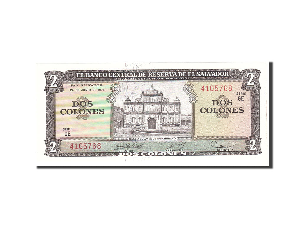Billet, El Salvador, 2 Colones, 1976, 1976-06-24, KM:124a, NEUF
