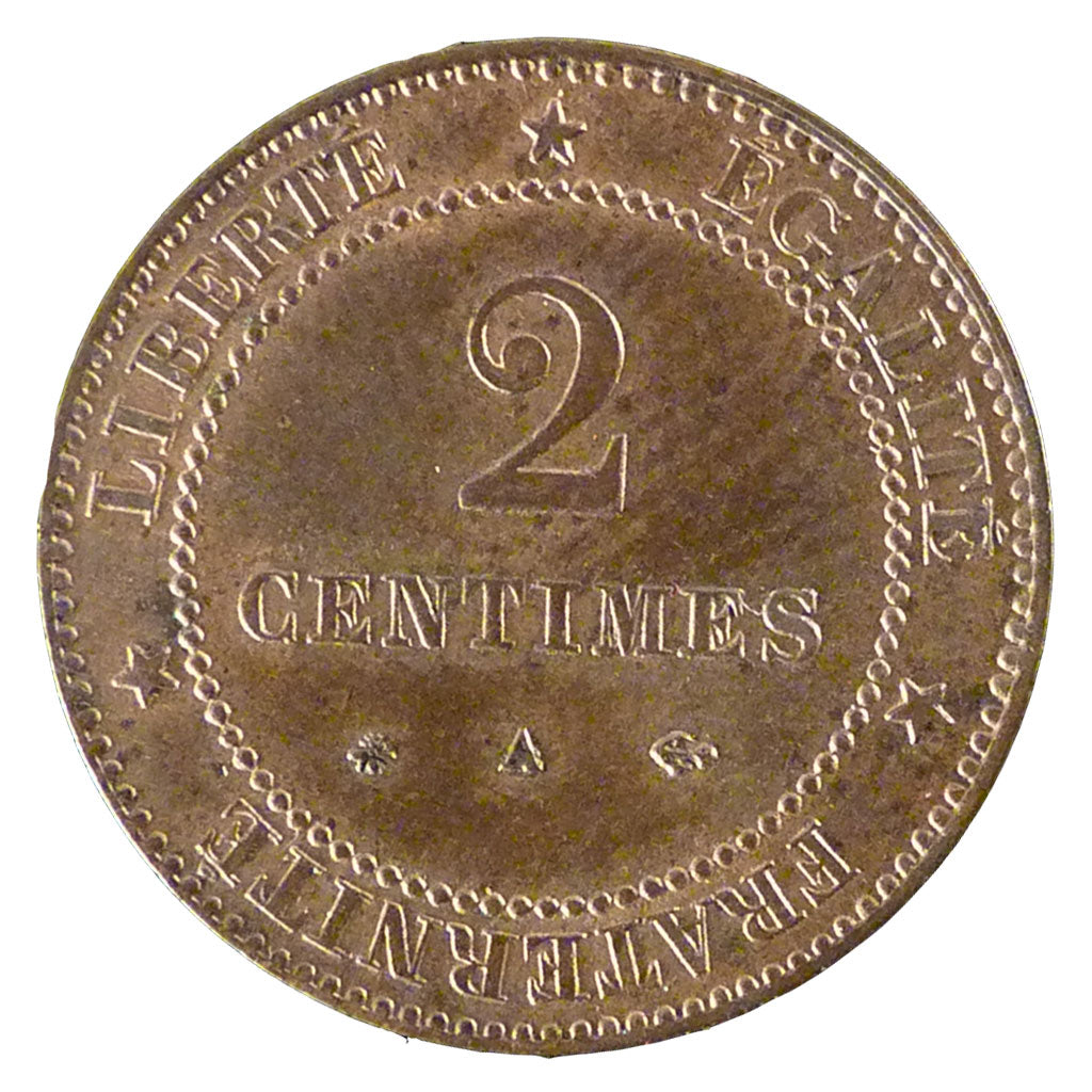 FRANCE, Cérès, 2 Centimes, 1878, Paris, KM #827.1, AU(55-58), Bronze, 20.2, G...