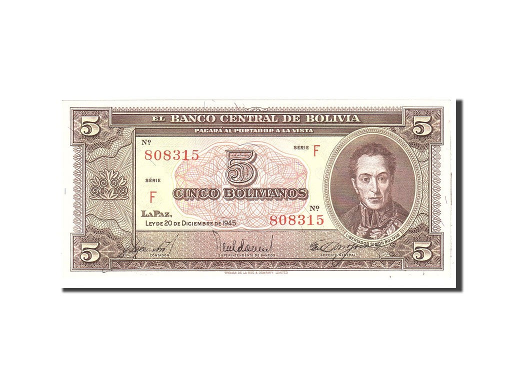 Bolivia, 5 Bolivianos, 1945, Undated, KM:138a, UNC(65-70)
