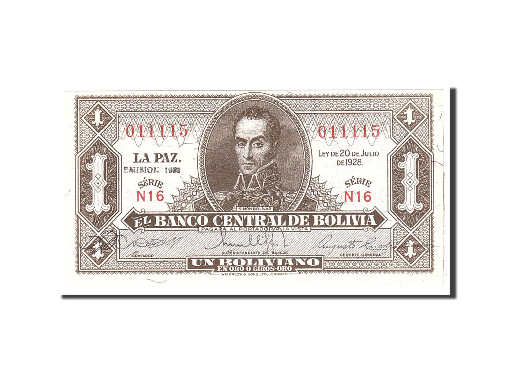 Banknote, Bolivia, 1 Boliviano, 1928, Undated, KM:128c, UNC(65-70)