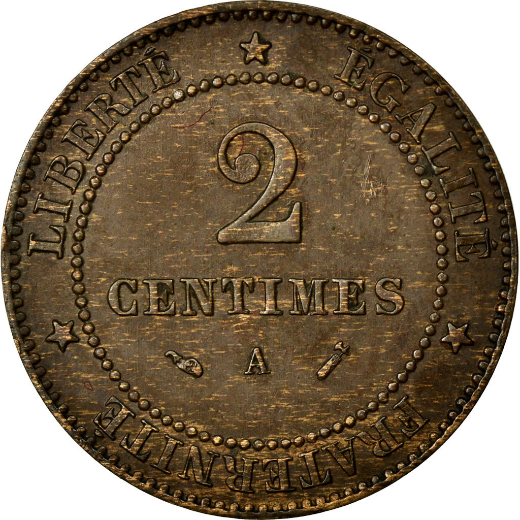 Moneta, Francja, Cérès, 2 Centimes, 1888, Paris, AU(55-58), Bronze