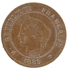 FRANCE, Cérès, 2 Centimes, 1889, Paris, KM #827.1, AU(50-53), Bronze, 20.2, G...