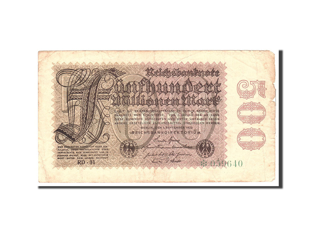 Banknote, Germany, 500 Millionen Mark, 1923, 1923-09-01, KM:110d, EF(40-45)