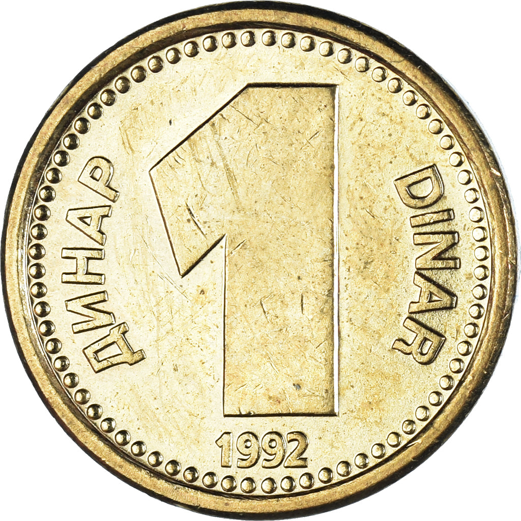 Coin, Yugoslavia, Dinar, 1992, AU(55-58), Brass, KM:149