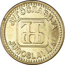 Coin, Yugoslavia, 5 Dinara, 1992, AU(55-58), Brass, KM:151