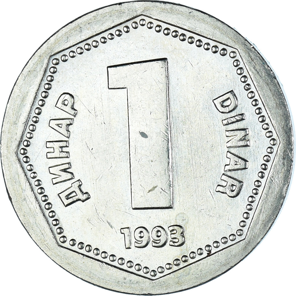 Coin, Yugoslavia, Dinar, 1993, AU(50-53), Copper-Nickel-Zinc, KM:154