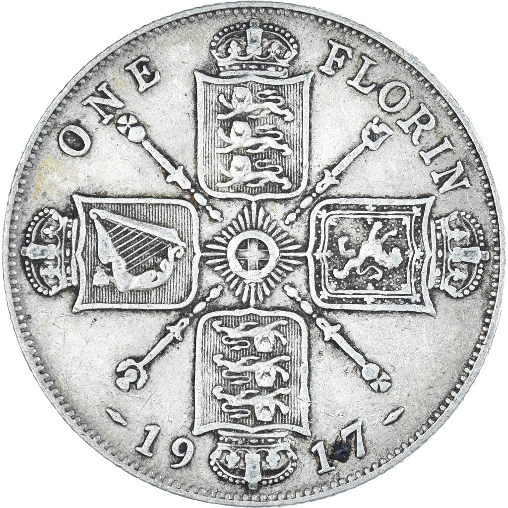 Coin, Great Britain, George V, Florin, Two Shillings, 1917, British Royal Mint