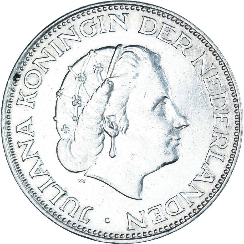 Coin, Netherlands, Juliana, 2-1/2 Gulden, 1961, EF(40-45), Silver, KM:185