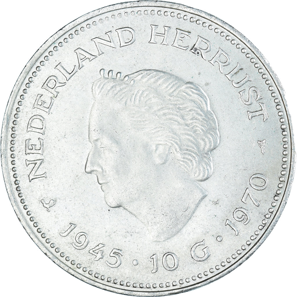 Moneta, Paesi Bassi, Juliana, 10 Gulden, 1970, BB+, Argento, KM:195
