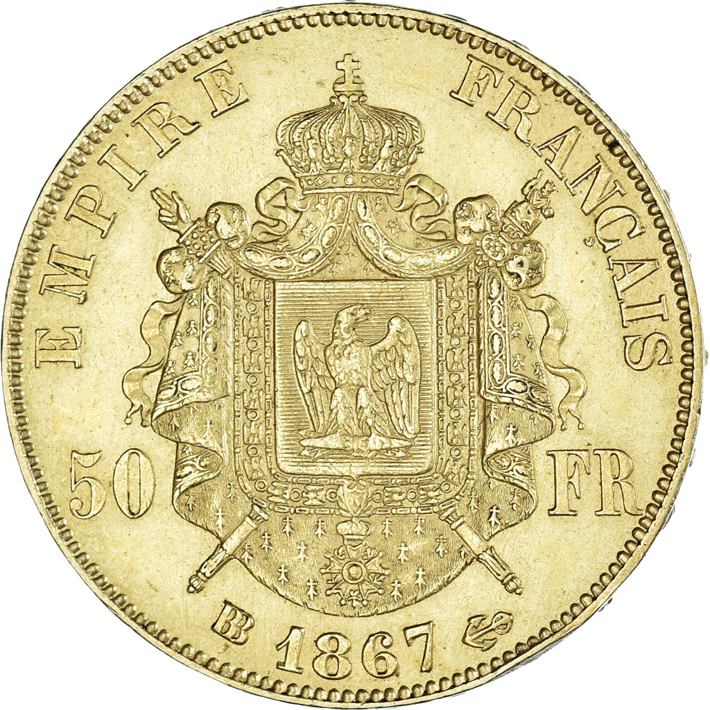 Moneta, Francia, Napoleon III, Napoléon III, 50 Francs, 1867, Strasbourg, SPL-