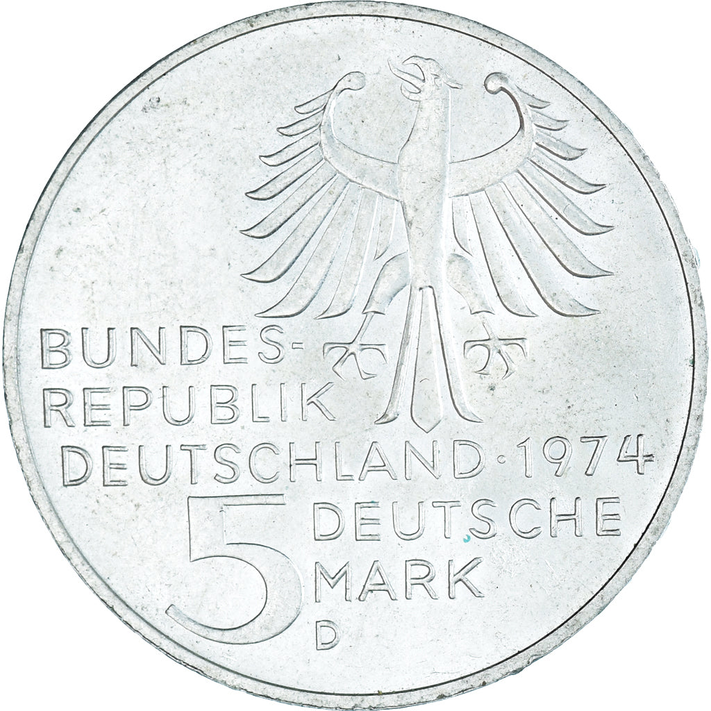 Coin, GERMANY - FEDERAL REPUBLIC, 5 Mark, 1974, Munich, Germany, AU(55-58)