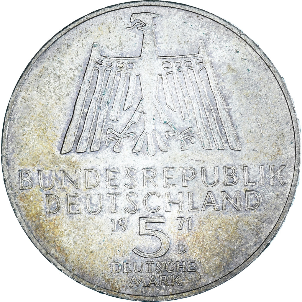 Münze, Bundesrepublik Deutschland, 5 Mark, 1971, Munich, Germany, SS+, Silber