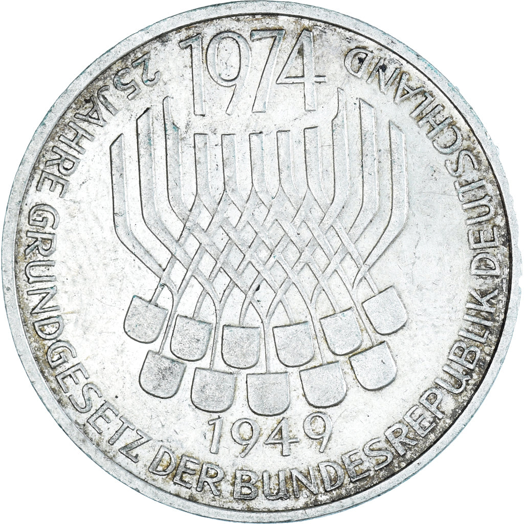 Moneta, GERMANIA - REPUBBLICA FEDERALE, 5 Mark, 1974, Stuttgart, Germany, BB+