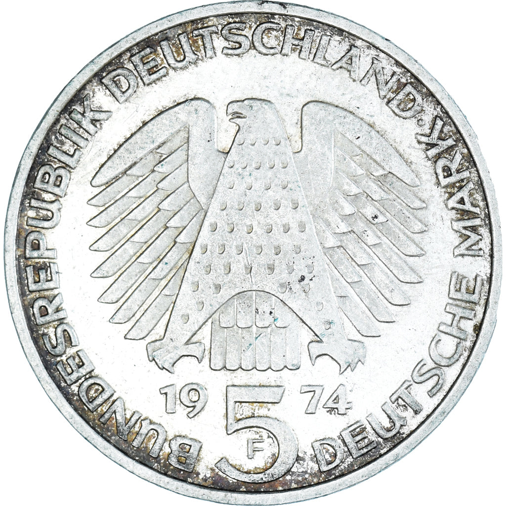Moneta, GERMANIA - REPUBBLICA FEDERALE, 5 Mark, 1974, Stuttgart, Germany, BB+