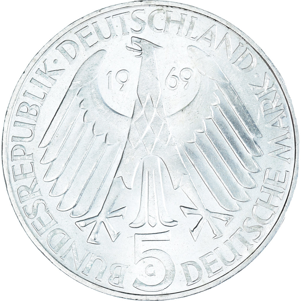Coin, GERMANY - FEDERAL REPUBLIC, 5 Mark, 1969, Karlsruhe, Germany, AU(55-58)