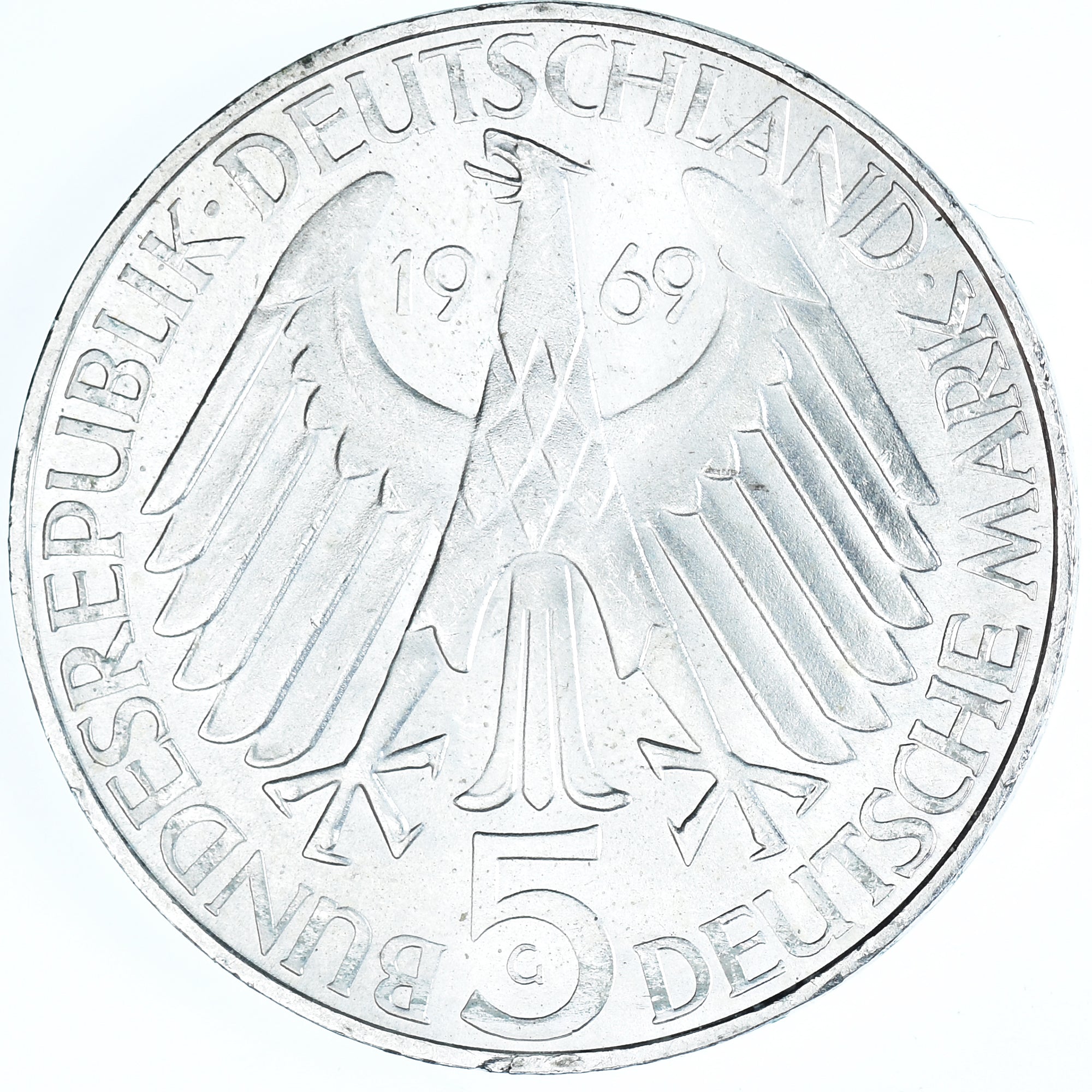 Coin, GERMANY - FEDERAL REPUBLIC, 5 Mark, 1969, Karlsruhe, Germany, AU(55-58)