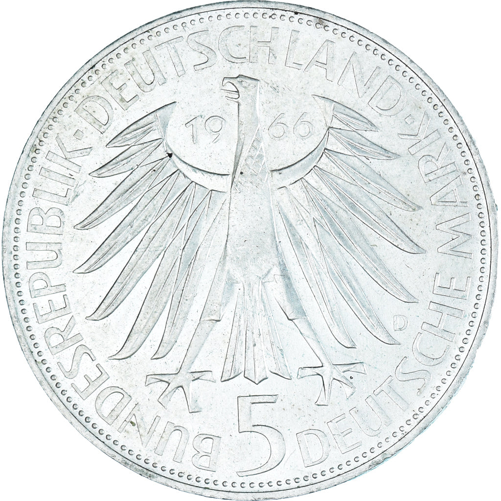 Moneta, GERMANIA - REPUBBLICA FEDERALE, 5 Mark, 1966, Munich, Germany, BB+