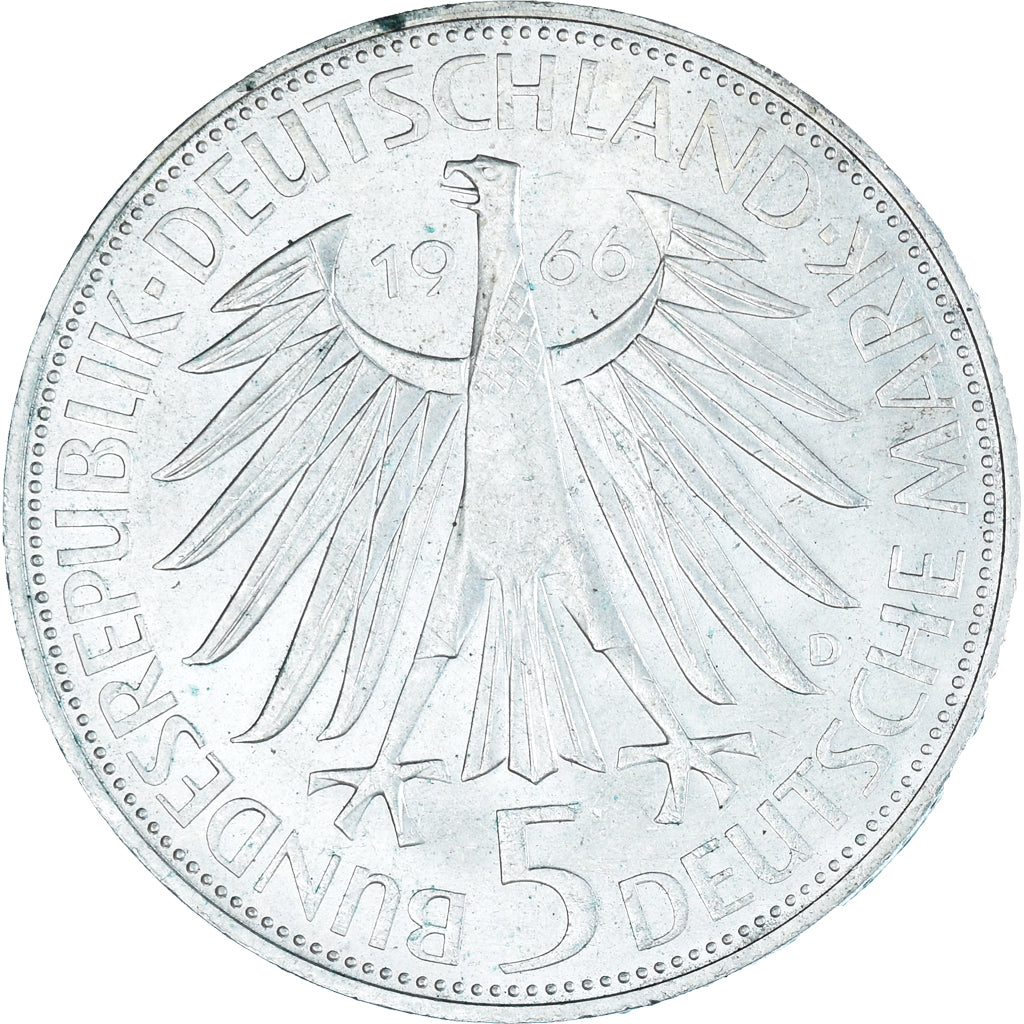 Munten, Federale Duitse Republiek, 5 Mark, 1966, Munich, Germany, ZF+, Zilver