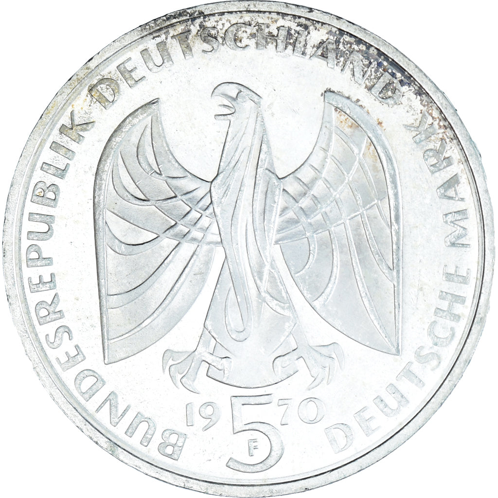 Moneta, GERMANIA - REPUBBLICA FEDERALE, 5 Mark, 1970, Stuttgart, Germany, BB+