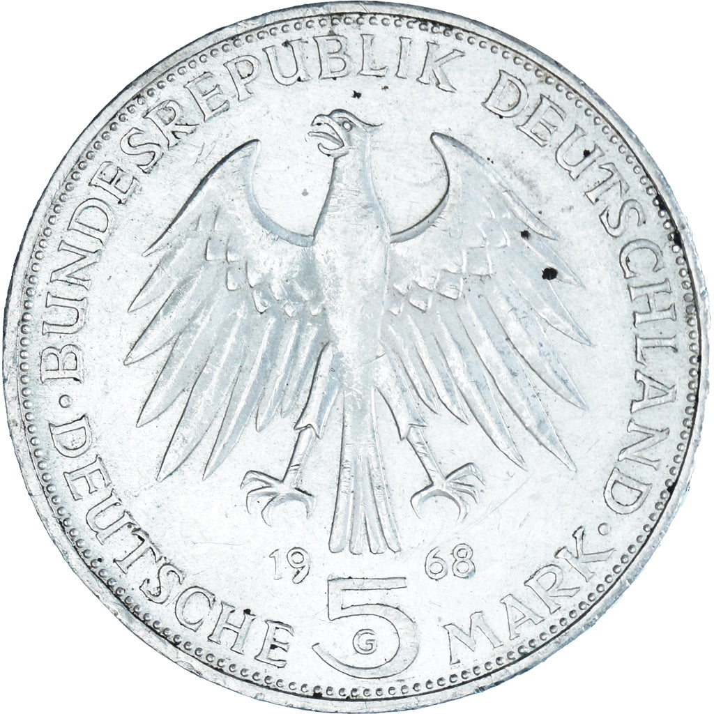Coin, GERMANY - FEDERAL REPUBLIC, 5 Mark, 1968, Karlsruhe, Germany, VF(30-35)