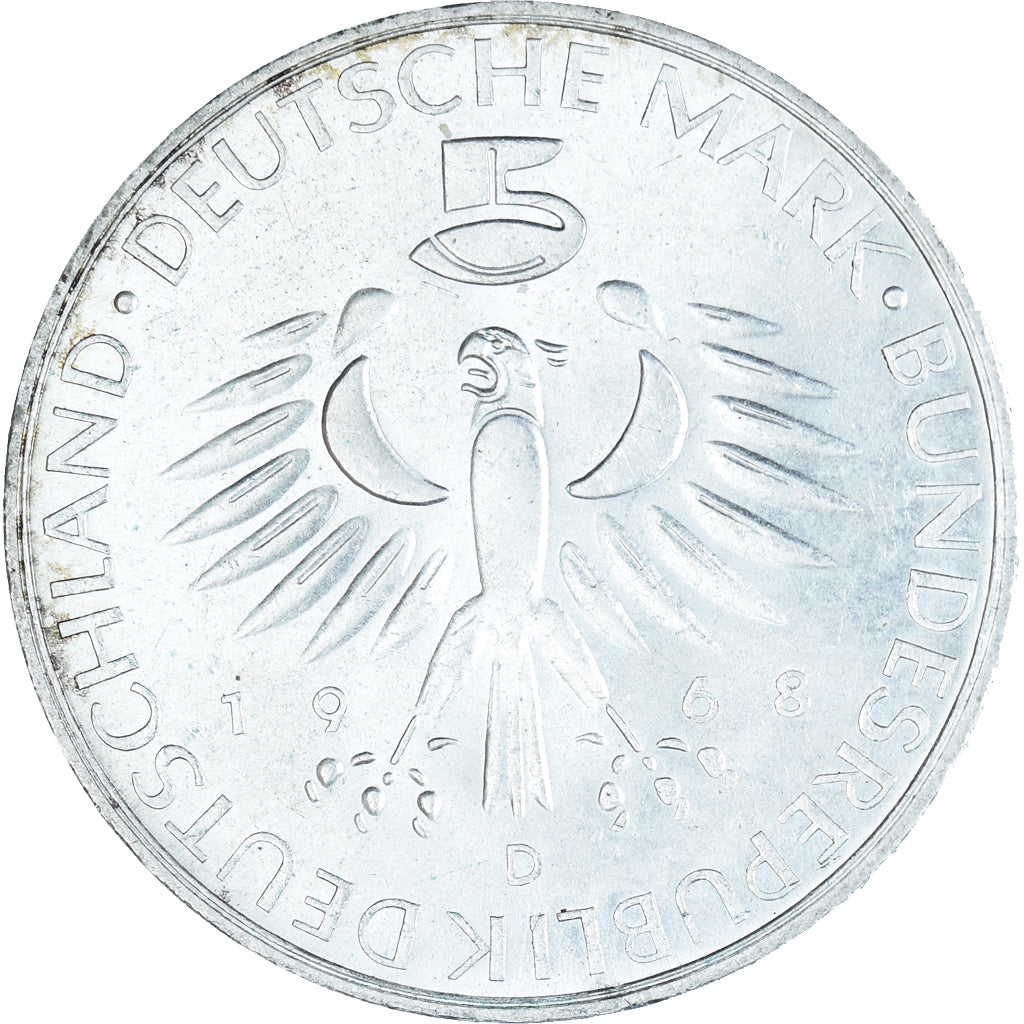 Coin, GERMANY - FEDERAL REPUBLIC, 5 Mark, 1968, Munich, Germany, EF(40-45)