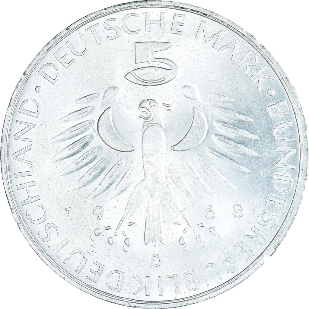 Moneta, GERMANIA - REPUBBLICA FEDERALE, 5 Mark, 1968, Munich, Germany, BB+