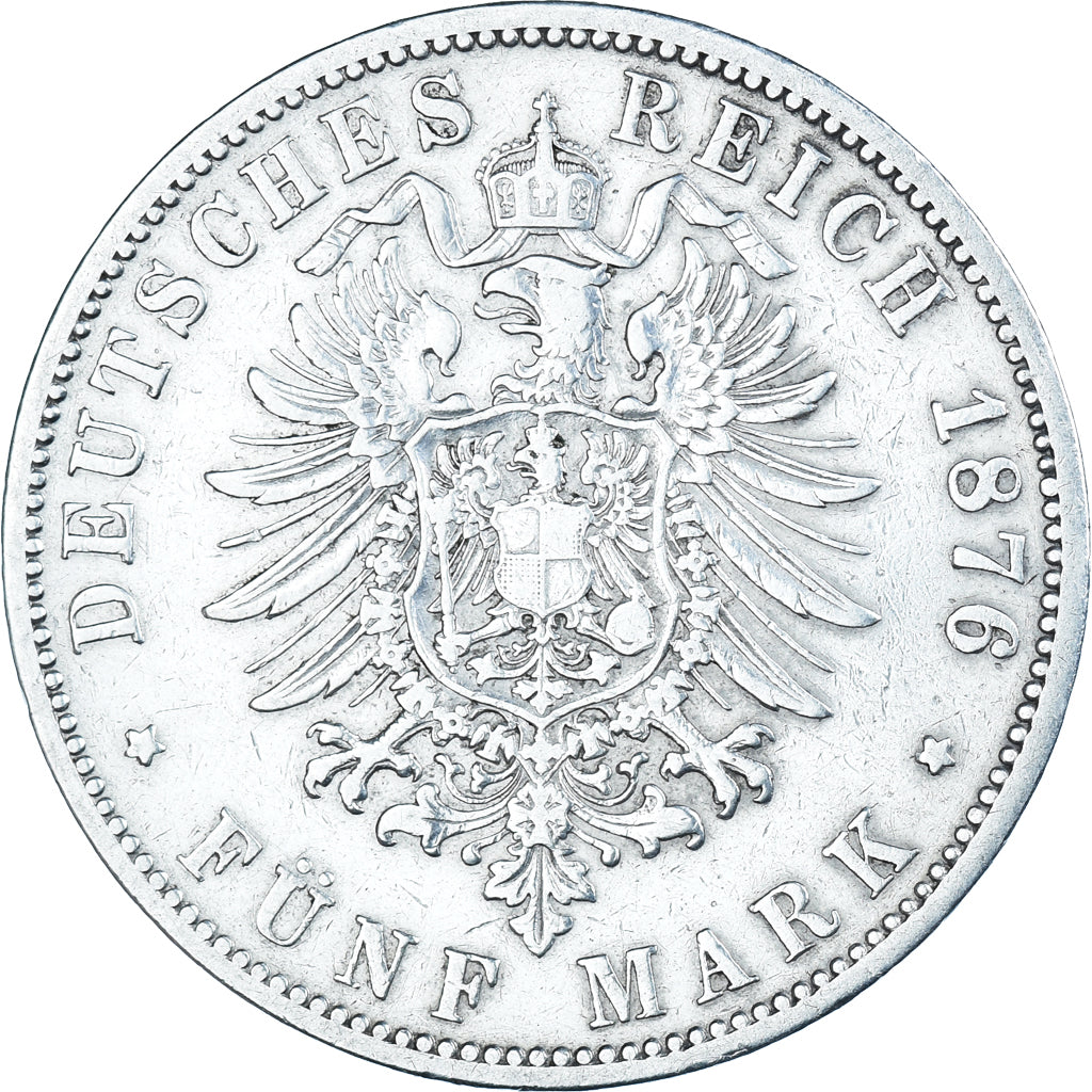 Coin, German States, PRUSSIA, Wilhelm I, 5 Mark, 1876, Breslau, VF(30-35)