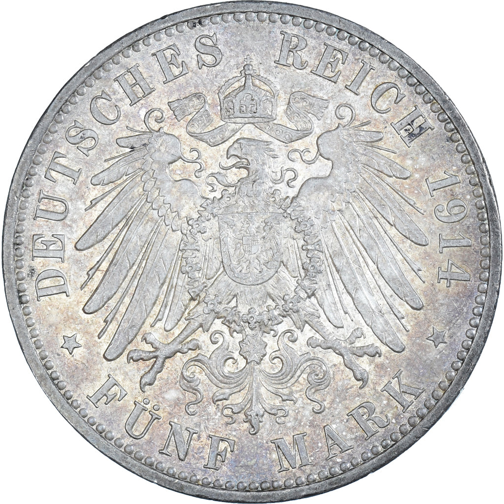 Coin, German States, PRUSSIA, Wilhelm II, 5 Mark, 1914, Berlin, AU(55-58)