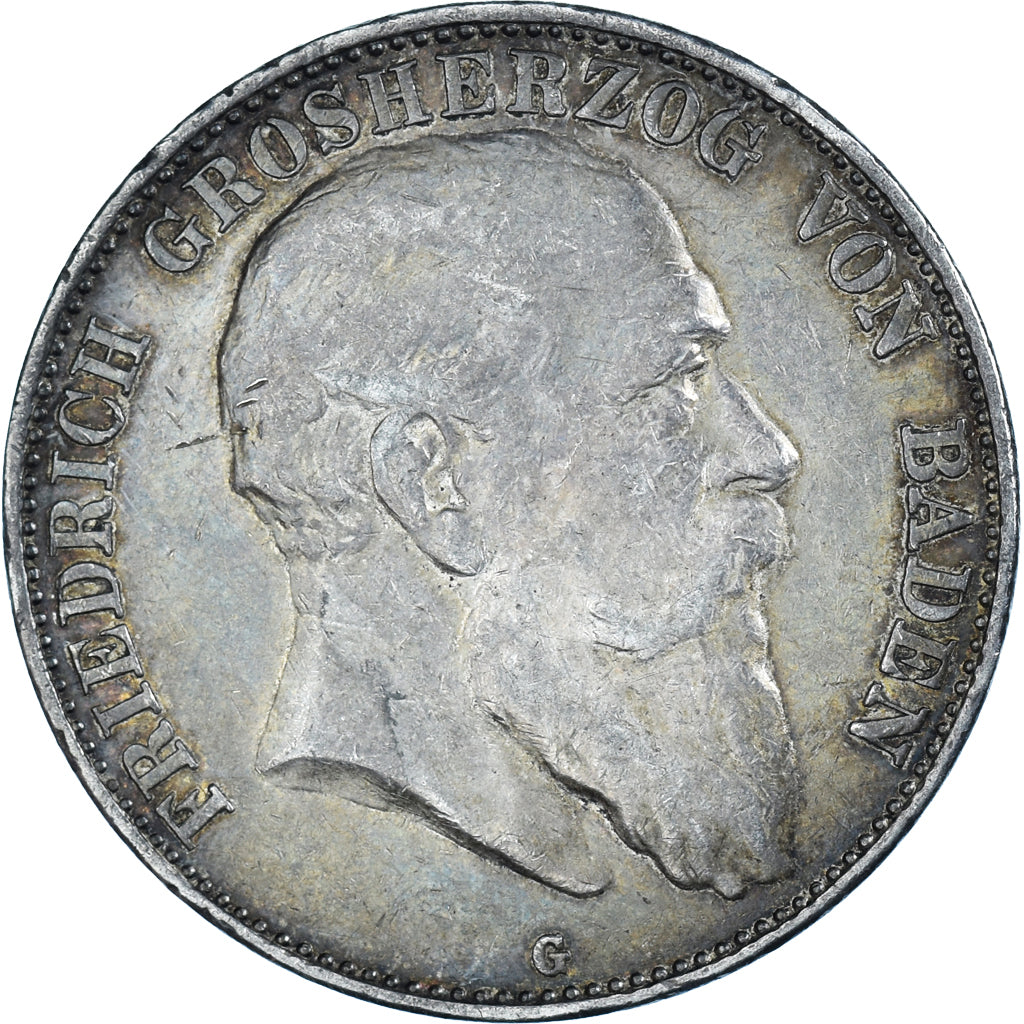 Munten, Duitse staten, BADEN, Friedrich I, 5 Mark, 1907, Karlsruhe, ZF, Zilver