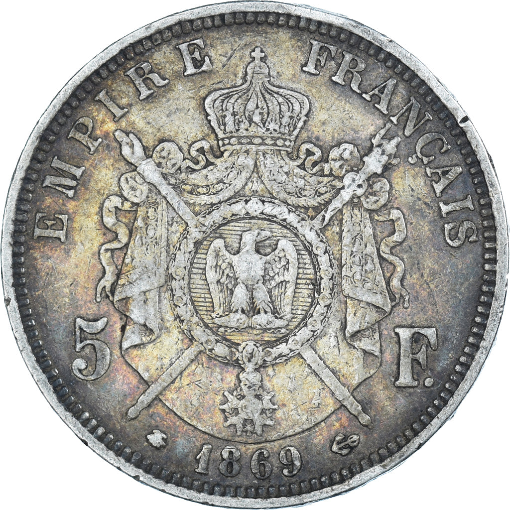 Moneta, Francja, Napoleon III, 5 Francs, 1869, Paris, VF(30-35), Srebro