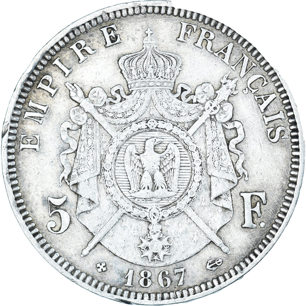 Coin, France, Napoléon III, 5 Francs, 1867, Strasbourg, EF(40-45), Silver