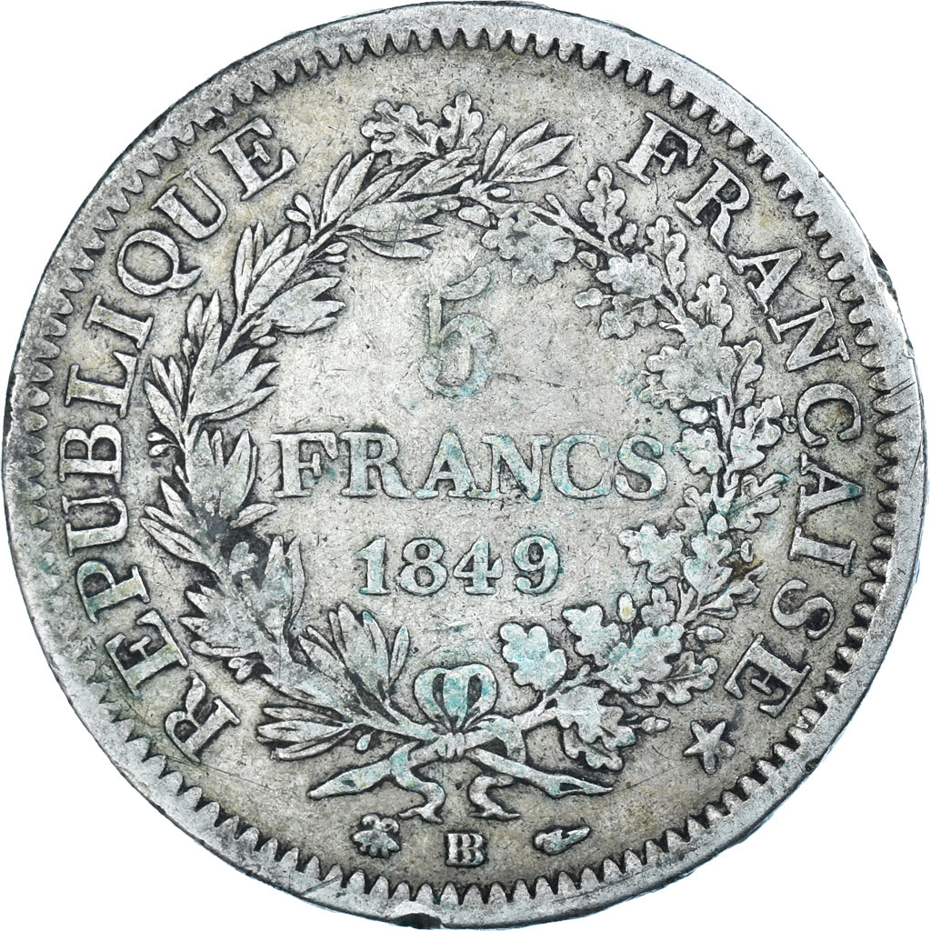 Coin, France, Hercule, 5 Francs, 1849, Strasbourg, VF(20-25), Silver, KM:756.2