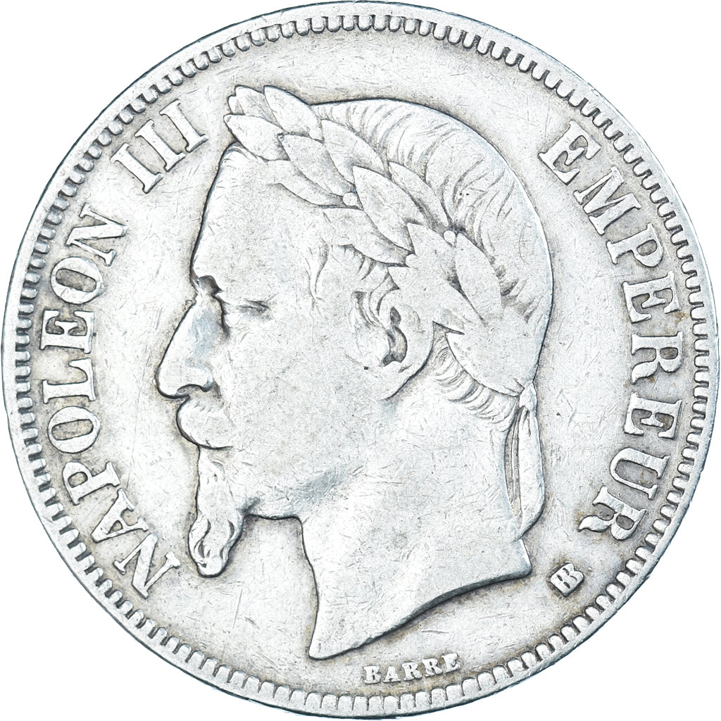Moeda, França, Napoleon III, 5 Francs, 1868, Strasbourg, VF(20-25), Prata