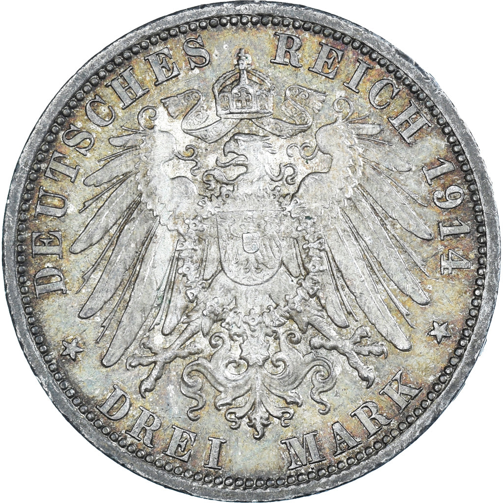 Coin, German States, PRUSSIA, Wilhelm II, 3 Mark, 1914, Berlin, AU(55-58)