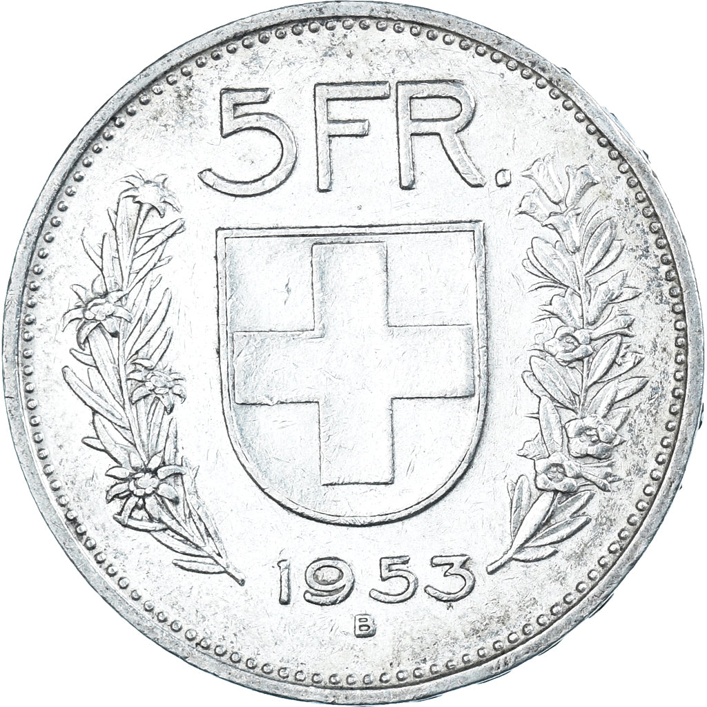 Coin, Switzerland, 5 Francs, 1953, Bern, VF(30-35), Silver, KM:40