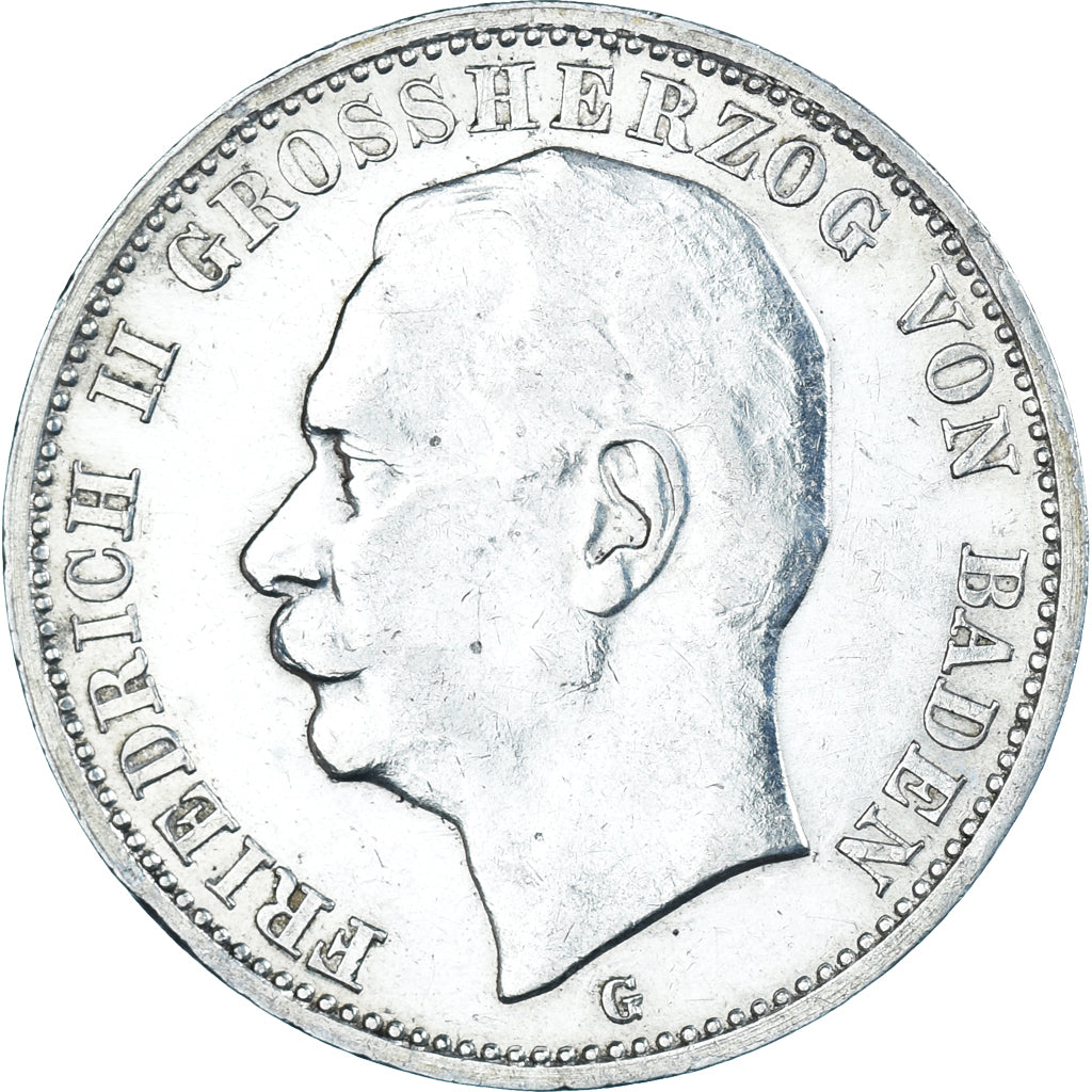 Coin, German States, BADEN, Friedrich II, 3 Mark, 1912, Stuttgart, AU(50-53)